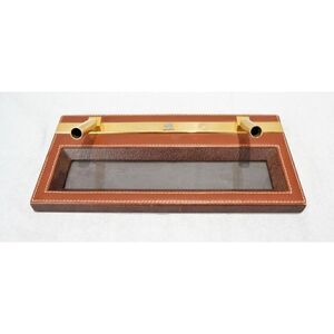 Vintage Mark Cross  Leather / Brass/ Silk Desk Pen holder 11" x 5"/ Italy